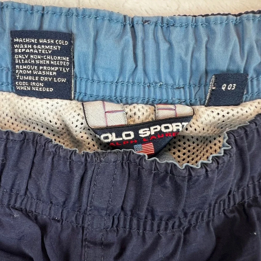 Vintage Polo Sport Ralph Lauren Mens Navy Blue Nylon Swim Trunks Shorts Size M